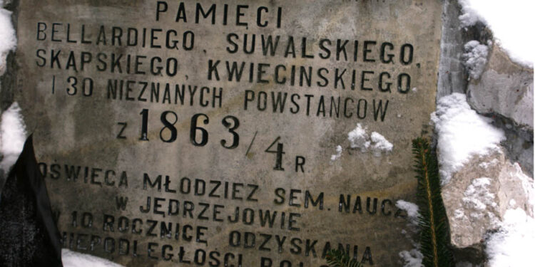 Tablica upamiętniająca powstańców z 1863/64 roku, min. Skąpskiego w Jędrzejowie. / Ewa Gawęda / Radio Kielce