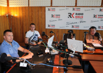 Paweł Golański i trener Leszek Ojrzyński z Korony Kielce byli gośćmi Rozmowy Dnia 19 lipca 2013 / Wojciech Habdas / Radio Kielce