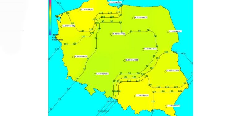 Rozkład mocy dawki promieniowania gamma w Polsce w dniu 30.07.2013 r. / strona internetowa / http://www.paa.gov.pl/