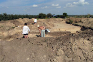 Pozostałości osady wczesno neolitycznej sprzed 6 tysięcy lat odkryto podczas wykopalisk w Złotej w gminie Samborzec. Praca na wykopie / Radio Kielce