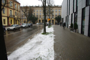 Przy ulicy Głowackiego i Żeromskiego, parkujące na poboczu samochody niszczą trawniki. / Paweł Klepka / Radio Kielce