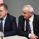 XIV Konferencja Bezpieczny Stadion. Od lewej: Janusz Basałaj - dyrektor Departamentu Komunikacji i Mediów PZPN, Mirosław Malinowski - prezes Świętokrzyskiego Związku Piłki Nożnej / Kamil Król / Radio Kielce