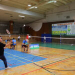 25.10.2014 Kielce. Badmintonowy II Turniej Pamięci Adama Gołąba. Pojedynek dziennikarzy Radia Kielce Jakub Rożek - Maciej Makuła / Wojciech Habdas / Radio Kielce