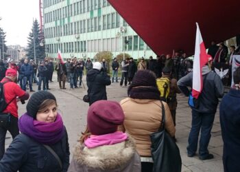 22.11.2014 Manifestacja Nowej Prawicy przed Świętokrzyskim Urzędem Wojewódzkim / Paweł Klepka / Radio Kielce