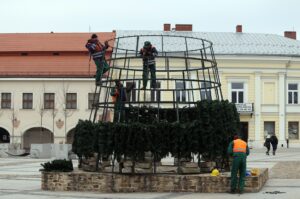 01.12.2014 Na rynku powstaje Choinka / Stanisław Blinstrub / Radio Kielce