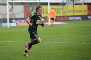 22.3.2015 Gliwice. Fragment meczu Piast Gliwice - Korona Kielce. Jacek Kiełb chwilę po strzeleniu wyrównującego gola. 1:1. / Wojciech Habdas / Radio Kielce