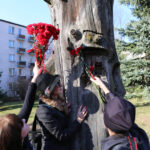 8.3.2015 Kielce. W Kielcach z okazji Dnia Kobiet na kilkunastu rzeźbach pojawiły się... czerwone goździki. To inicjatywa nieformalnej grupy „Kwiatki w betonie”. / Wojciech Habdas / Radio Kielce