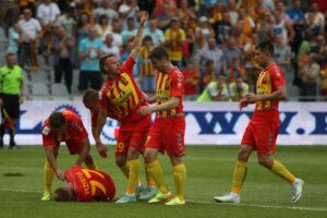 19.07.2015 Korona Kielce - Jagiellonia Białystok. Inauguracja sezonu 2015/2016. Radość po strzeleniu pierwszej bramki dla Korony. / Stanisław Blinstrub / Radio Kielce