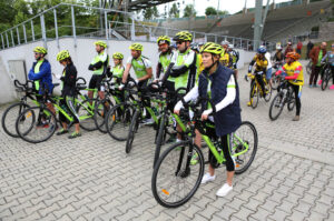 10.7.2015 Kielce. Na Kadzielni powstaje spot promujący Trasy rowerowe w Polsce Wschodniej Green Velo / Wojciech Habdas / Radio Kielce