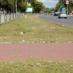 31.7.2015 Kielce. Przy ul. Warszawskiej skoszono trawę, odsłaniając śmieci które przykrywała. / Wojciech Habdas / Radio Kielce