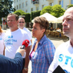 7.7.2015 Kielce. Konferencja SLD na pl. Artystów. na zdjęciu Andrzej Szejna, Joanna Grzela, Paweł Ramiączek / Wojciech Habdas / Radio Kielce