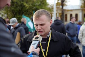 11.10.2015 Kielce. Marsz przeciwko Islamowi. Organizator marszu / Stanisław Blinstrub / Radio Kielce