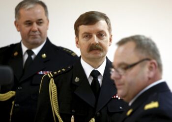 08.01.2016 Kielce. Pożegnanie Komendanta Miejskiego Państwowej Straży Pożarnej st. bryg.  Krzysztofa Janickiego. / Jarosław Kubalski / Radio Kielce