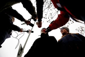 Kielce. Skrzyżowanie Al. Tysiąclecia z al. Solidarności i ulica Domaszowską. Konferencja prasowa Stowarzyszenia Kieleckie Inwestycje. / Jarosław Kubalski / Radio Kielce