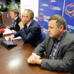 20.1.2016 Kielce. Konferencja prasowa z udziałem Agaty Wojdy, Artura Gierady i Jarosława Machnickiego / Wojciech Habdas / Radio Kielce