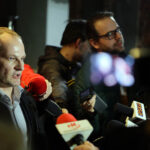 29.2.2016 Kielce. Konferencja prasowa przedstawicieli Komitetu Referendalnego, Arkadiusz Stawicki, i nowy rzecznik prasowy Komitetu Referendalnego Maksymilian Materna. / Wojciech Habdas / Radio Kielce