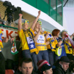 19.03.2016. 1/8 finału Ligi Mistrzów: Mieszkow Brześć - Vive Tauron Kielce. Kieleccy kibice / Kamil Król / Radio Kielce