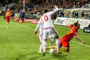 08.03.2016. Mecz 25. kolejki Ekstraklasy: Korona Kielce - Wisła Kraków. Michał Przybyła / Wojciech Habdas / Radio Kielce