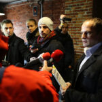 29.2.2016 Kielce. Konferencja prasowa przedstawicieli Komitetu Referendalnego, Arkadiusz Stawicki, i nowy rzecznik prasowy Komitetu Referendalnego Maksymilian Materna. / Wojciech Habdas / Radio Kielce