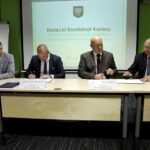07.06.2016 Kielce. Konferencja i podpisanie umowy o współpracy w ramach Kieleckiego Kombinatu Kariery. Dominik Kraśka, dyrektor Centrum Kształcenia Praktycznego, Szymon Mazurkiewicz, dyrektor KPT, Włodzimierz Korona, dyrektor MUP i Ryszard Muńko, dyrektor ZSP nr 1. / Jarosław Kubalski / Radio Kielce