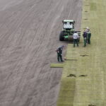 14.03.2017 Kielce. Wymiana murawy na Kolporter Arenie. / Jarosław Kubalski / Radio Kielce