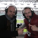 17.04.2017 Warszawa. Mecz 29. kolejki LOTTO Ekstraklasy. Legia Warszawa - Korona Kielce. Rafał Szymczyk Radio Kielce i Maciej Sierpień TVP3 Kielce / Krzysztof Bujnowicz / Radio Kielce