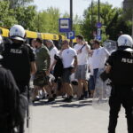 28.05.2017 Kielce. Przyjazd kibiców Legii Warszawa na mecz z Koroną. Policja. / Jarosław Kubalski / Radio Kielce