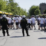 28.05.2017 Kielce. Przyjazd kibiców Legii Warszawa na mecz z Koroną. Policja. / Jarosław Kubalski / Radio Kielce