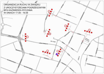 Pogrzeb bp. Kazimierza Ryczana. Utrudnienia dla samochodów w centrum Kielc / Miejski Zarząd Dróg