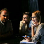 28.08.2017 Kielce. Próba spektaklu "Wesele" Stanisława Wyspiańskiego w Teatrze im. Stefana Żeromskiego / Marzena Mąkosa - Radio Kielce / Pracownicy TVP3 Kielce - Piotr Łataś, Macin Mazelewski, Aleksandra Gronek - Piotrowska