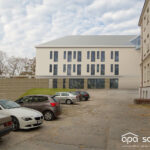 Wizualizacja planowanej rozbudowy i remontu Szpitala „Górka” w Busku-Zdroju - budynek szpitala, widok od strony południowo-wschodniej / APA Sałasińscy