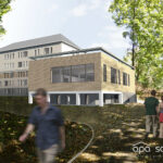 Wizualizacja planowanej rozbudowy i remontu Szpitala „Górka” w Busku-Zdroju - budynek basenu, widok od strony północno-zachodniej / APA Sałasińscy