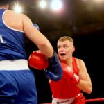 Mecz Polska - Irlandia w Hali "Pod Basztami". Daniel Adamiec i John Joyce w walce / Marzena Mąkosa / Radio Kielce