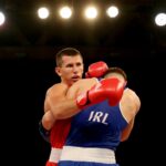 Mecz Polska - Irlandia w Hali "Pod Basztami". Bartosz Gołębiewski i Michael Nevin w walce / Marzena Mąkosa / Radio Kielce