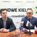 Konferencja prasowa z udziałem Artura Gierady - Posła na Sejm RP i Adama Smugi - przewodniczącego zarządu regionu świętokrzyskiego Stowarzyszenia "Młodzi Demokraci" na temat problemu wyludniania się miasta. / Marzena Mąkosa / Radio Kielce