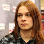 Konferencja prasowa dotycząca Mistrzostw Europy Eko Kyokushin / Shinkyokushin Kadetów U16 i Młodzieżowców U22 Kielce. Na zdjęciu : Laura Sitek / Marzena Mąkosa / Radio Kielce