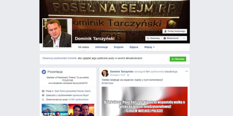 Profil Dominika Tarczyńskiego na portalu Facebook / Facebook