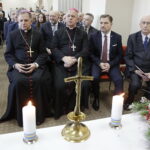 05.01.2018 Kielce. Opłatek u "Solidarności". Metropolita Lwowski arcybiskup Mieczysław Mokrzycki, biskup Jan Piotrowski, przewodniczący "Solidarności" Piotr Duda i przewodniczący świętokrzyskiej "Solidarności" Waldemar Bartosz / Jarosław Kubalski / Radio Kielce