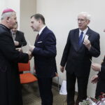 05.01.2018 Kielce. Opłatek u "Solidarności". Biskup Jan Piotrowski, przewodniczący "Solidarności" Piotr Duda, przewodniczący świętokrzyskiej "Solidarności" Waldemar Bartosz i  arcybiskup Mieczysław Mokrzycki / Jarosław Kubalski / Radio Kielce