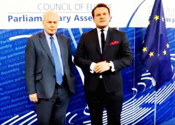 Dominik Tarczyński w rozmowie z szefem Europejskich Konserwatystów Ianem Liddell-Graingerem / youtube.com