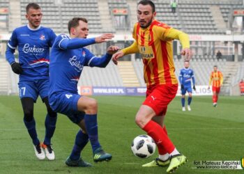 Mecz Korona Kielce - Podbeskidzie Bielsko - Biała. Na zdjęciu: Nika Kaczarawa / Mateusz Kępiński / Korona Kielce