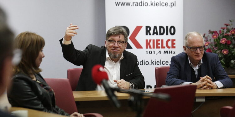 02.03.2018 Radio Kielce. Spotkanie prezesów rozgłośni regionalnych Polskiego Radia. Witold Kołodziejski, Przewodniczący Krajowej Rady Radiofonii i Telewizji i Krzysztof Czabański, przewodniczący Rady Mediów Narodowych / Jarosław Kubalski / Radio Kielce