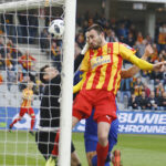 Półfinał Pucharu Polski: Korona Kielce - Arka Gdynia. Bramkę dla gospodarzy zdobywa Nika Kaczarawa / Jarosław Kubalski / Radio Kielce