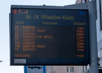 Tablice z rozkładem jazdy autobusów / Marzena Mąkosa / Radio Kielce