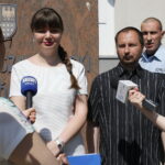 Konferencja prasowa Kukiz'15 przed urzędem marszałkowskim. Zakłócanie przebiegu konferencji przez ochronę z Urzędu Marszałkowskiego / Marzena Mąkosa / Radio Kielce