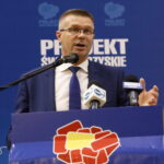 Konwencja wyborcza Bogdana Wenty i Projektu Świętokrzyskie w Filharmonii Świętokrzyskiej. Bogdan Wenta - poseł do Parlamentu Europejskiego, kandydat na prezydenta miasta Kielce / Marzena Mąkosa / Radio Kielce