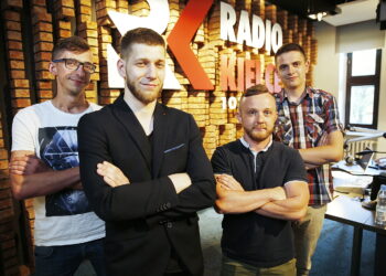 24.07.2018 Radio Kielce. Pokolenie M. Michał Kita, Piotr Różycki i  Maksymilian Pająk z z Parku Rozrywki Fly Sky oraz Marcin Różyc / Jarosław Kubalski / Radio Kielce