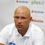 28.08.2018 Ostrowiec Świętokrzyski. Konferencja prasowa i trening z udziałem siatkarek KSZO. Trener siatkarek KSZO Jegor Pimahin / Jarosław Kubalski / Radio Kielce