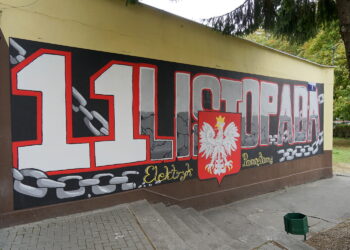 Mural patriotyczny na budynku Zespołu Szkół Elektrycznych / Mateusz Kaczmarczyk / Radio Kielce