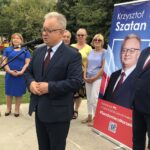 Krzysztof Szatan, kandydat PiS na burmistrza Sandomierza zainaugurował kampanię wyborczą. Z prawej: poseł PiS Marek Kwitek / Grażyna Szlęzak-Wójcik / Radio Kielce